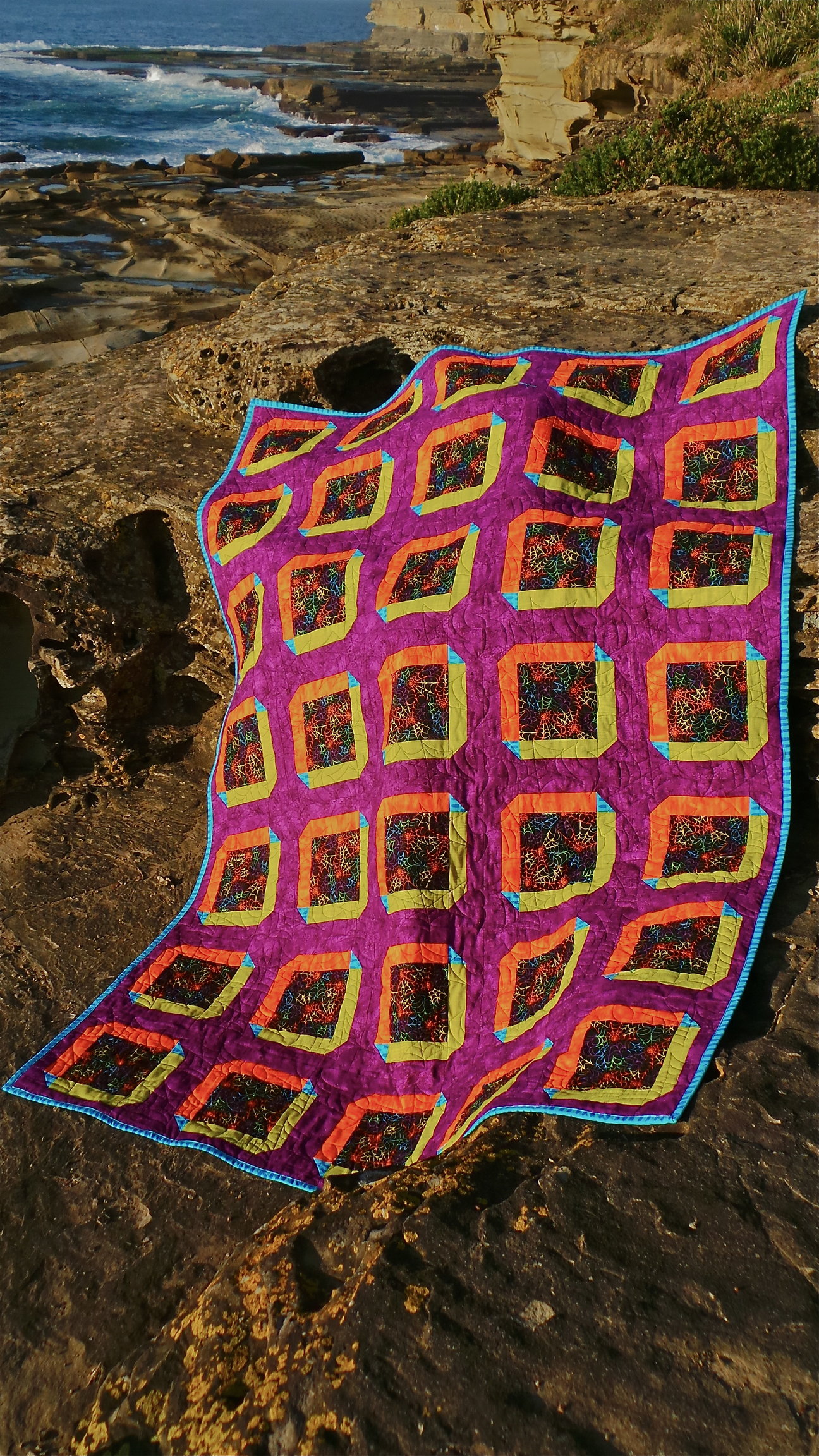 My finished Cushion Cut quilt, shot at the Haven at Terrigal, NSW